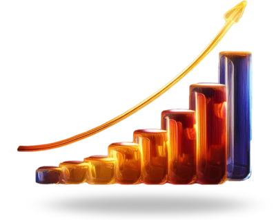 A Glowing glass bars rising under a golden arrow.